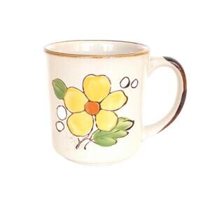 1970s Vintage Stoneware Coffee Mug with Hand Painted Yellow Daisy - Norleans